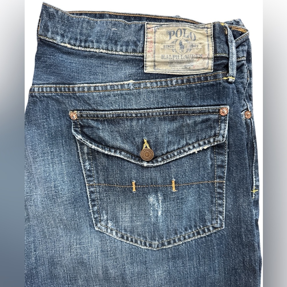 Polo Ralph Lauren Jeans Dark Denim Men’s‎ Logo Distressed * See Description*